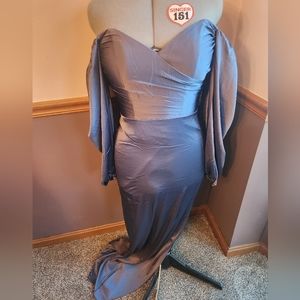 Cinderella Divine Size 12 Silky Formal Gown Train Slit Gray